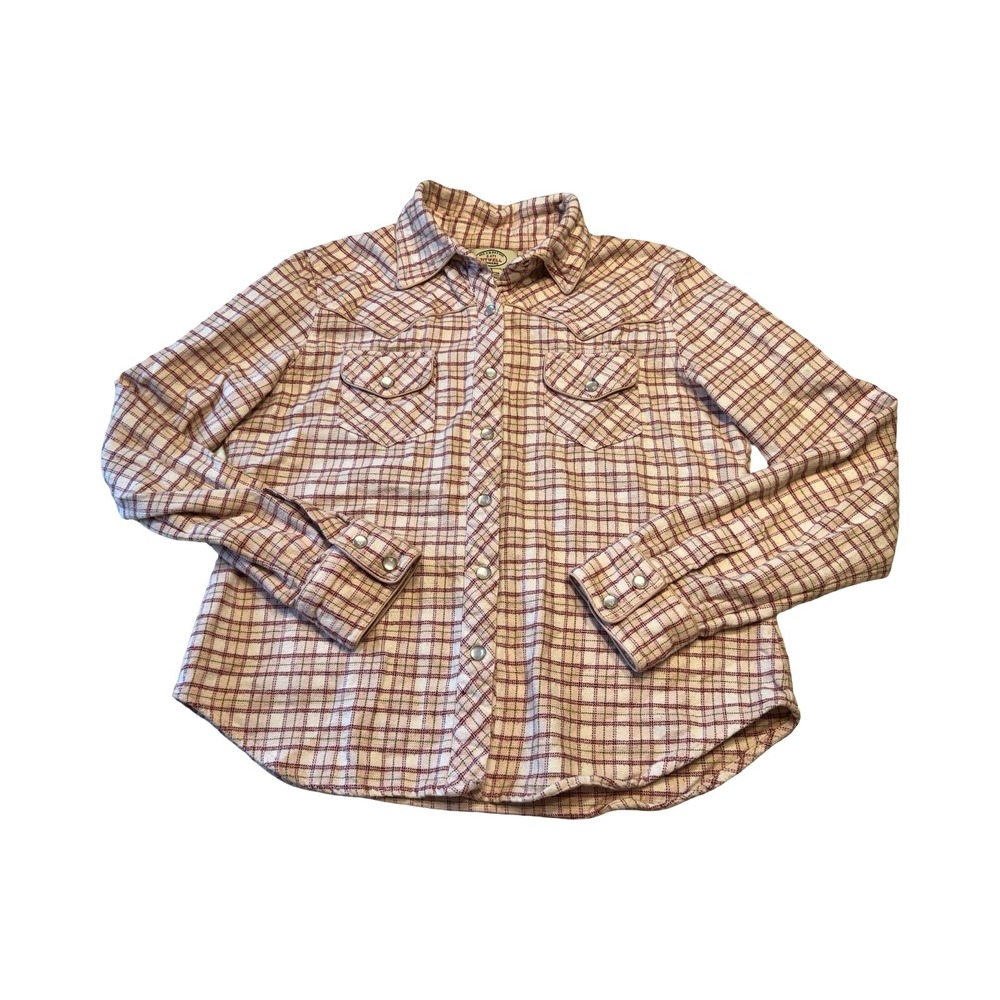 Sitwell Womens Plaid Flannel Western Pearl Snap Shirt‎ cream pink Size 8